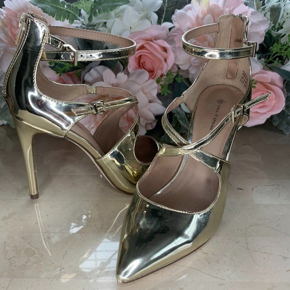 Strappy Gold Stiletto Heels 7.5 - Picture 1 of 9